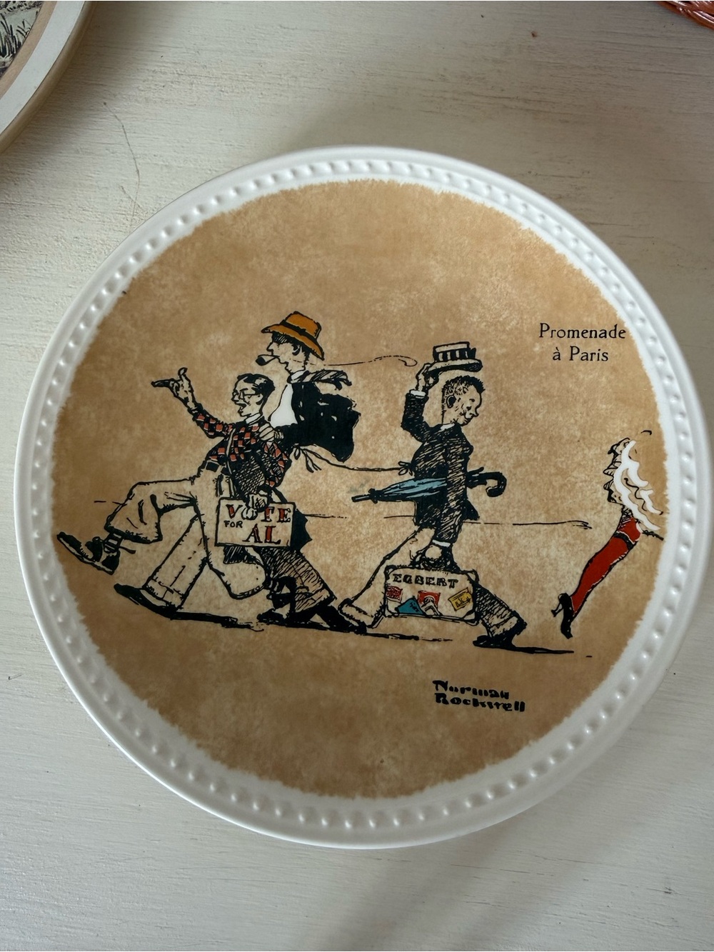Promenade à Paris Norman Rockwell Decorative Plate with Illustration